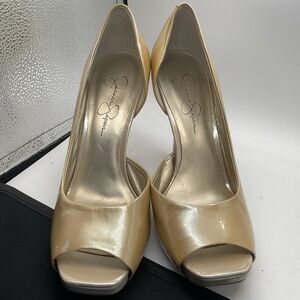 Jessica Simpson - Josette - Open Toe Slip On Heels - Beige - Ladies Size 8.5B